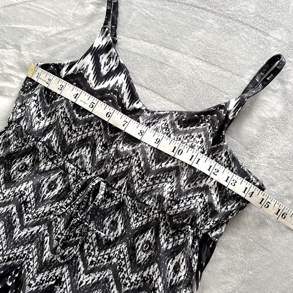 Kyodan A-Line Summer Dress Empire Waist Chevron Print Black White Grey - Picture 12 of 16